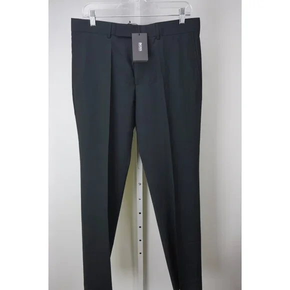 Hugo Boss Parker 100% Wool Solid Dark Blue Mens Dress Pants Sz 48 Brand New